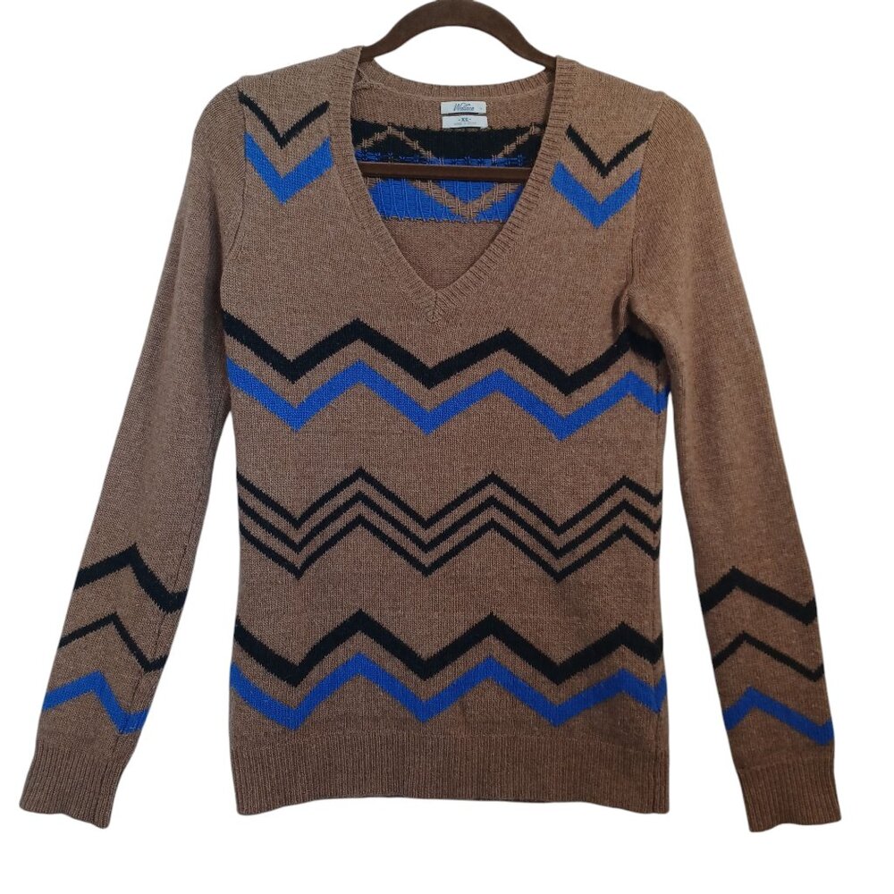 Wallace‎ Cashmere Blend Sweater V Neck Pullover Chevron Weave Womens XS